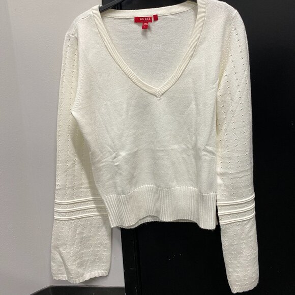 New!! Guess Off White V -Neck Sweater Size Large - Picture 1 of 6